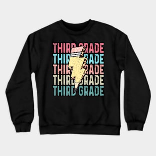 Retro Third Grade Teacher Lightning Bolt Pencil Teacher Kids Crewneck Sweatshirt